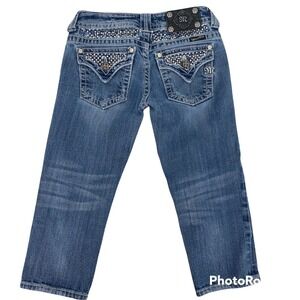 Miss Me Women Size 26 Capris Cowgirl Bling Bling Embroidered Pockets Low Rise